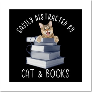 Easily Distracted By Cat & Books Posters and Art